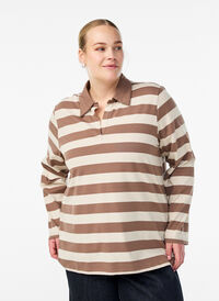 Langermet poloskjorte med brede striper, Brun Langermet poloskjorte med brede striper, Brun, Model