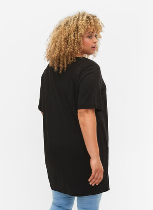 Ensfarget oversized T-skjorte med V-hals, Black, Model image number 1