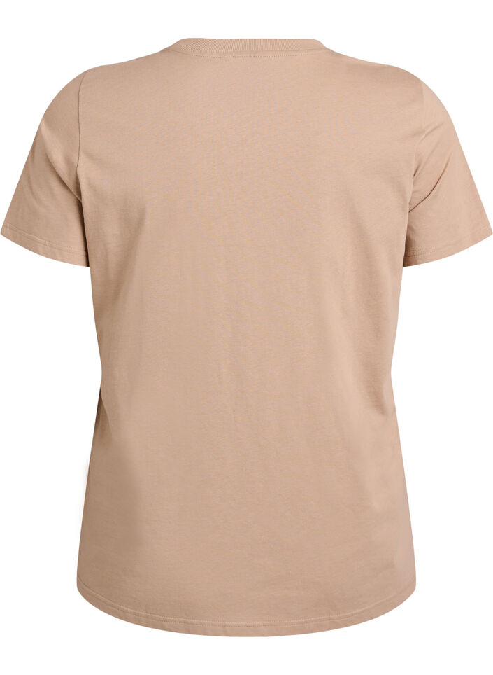 Basic T-skjorte i bomull med rund hals, Beige, Packshot image number 1