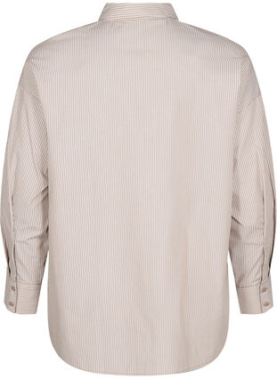 Zizzi Løs langermet skjorte med striper, Brun, Packshot image number 1