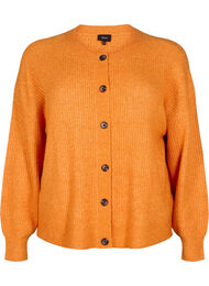Ribbestrikket cardigan med knapper, Orange