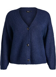 Strikkejakke med v-hals, Navy Blazer Mel.