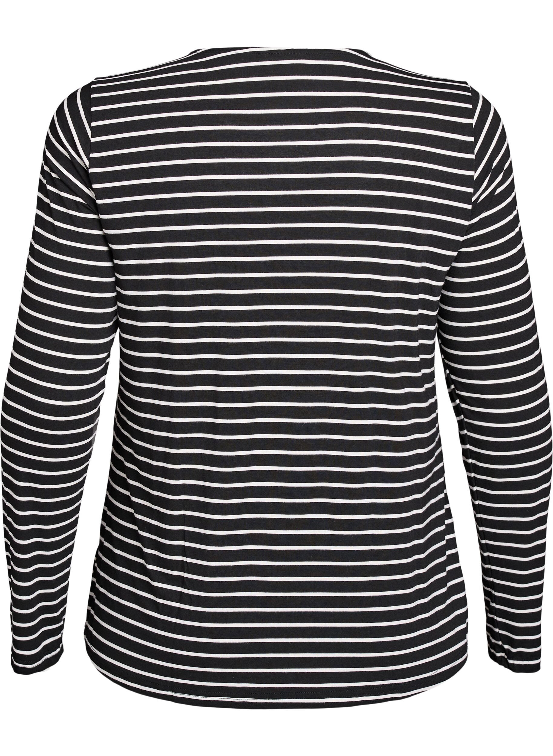 Zizzi Langermet stripete bluse, Svart, Packshot image number 1