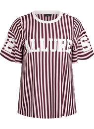 T-skjorte med striper og sporty trykk, Mørk Bordeaux