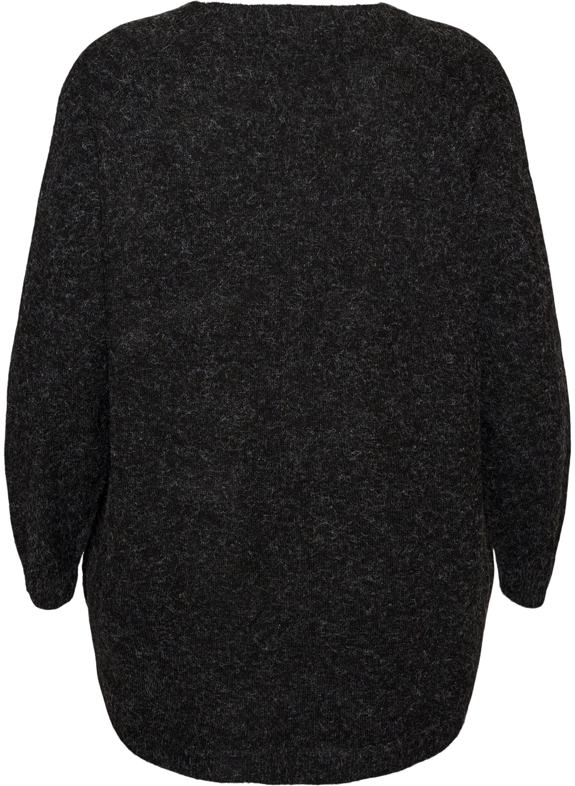 ZizziLang strikkebluse med kuleknapper, Gr&aring;, Packshot image number 1