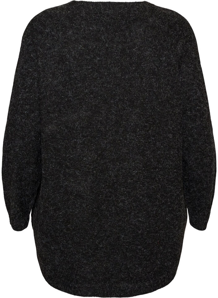 Lang strikkebluse med kuleknapper, Gr&aring;, Packshot image number 1