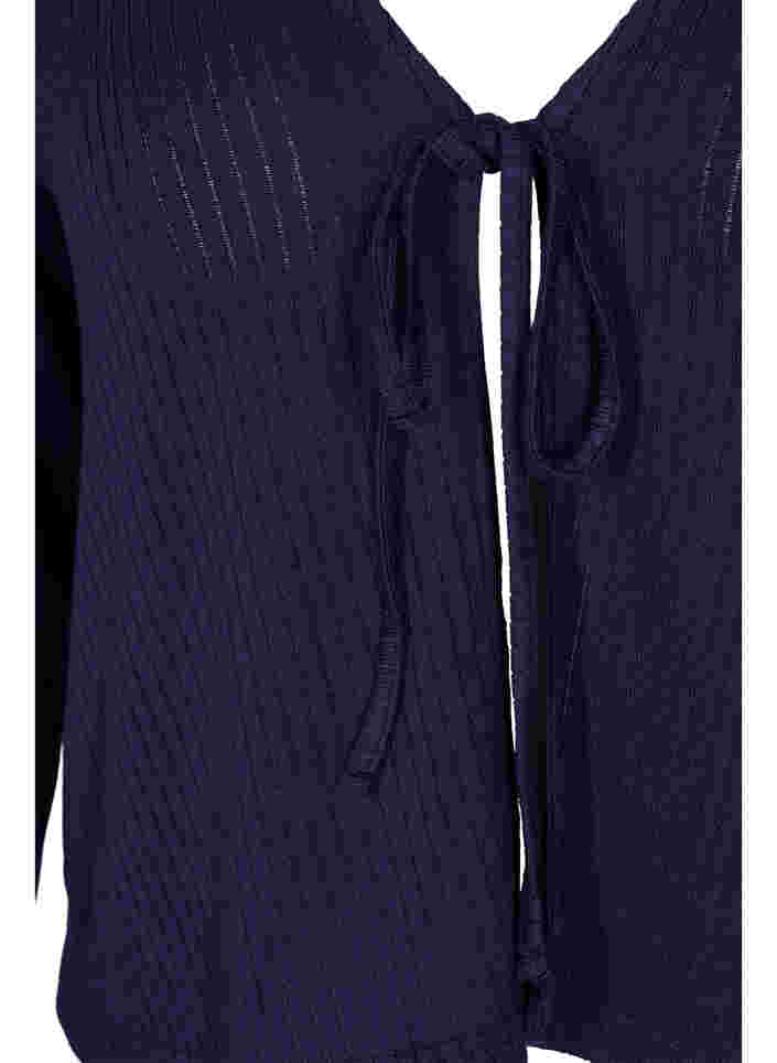 Ribbet cardigan med knyting, Navy Blazer, Packshot image number 2