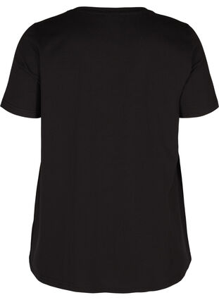 T-skjorte i bomull med A-form og trykk, Black, Packshot image number 1