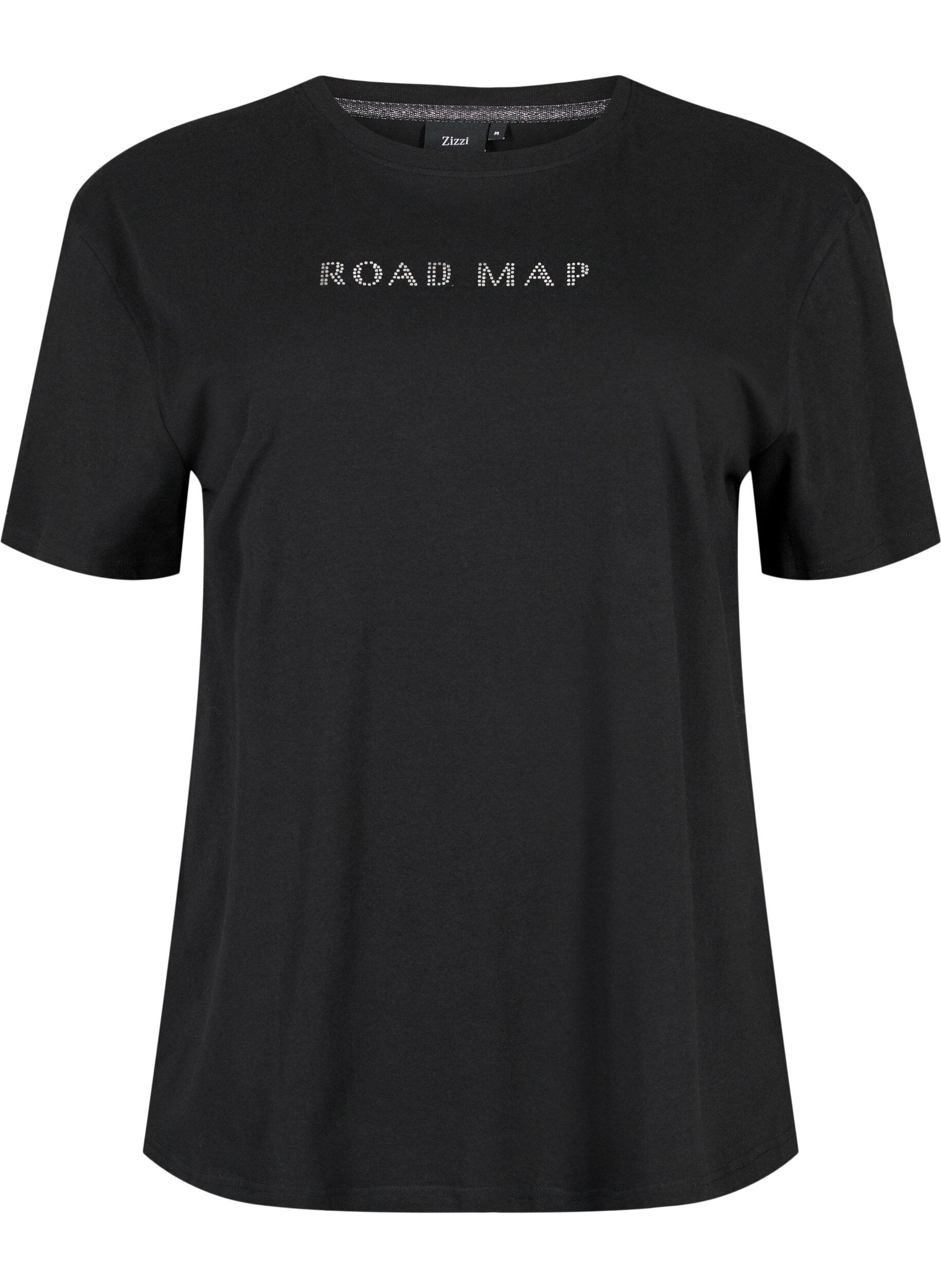 Zizzi T-skjorte i &oslash;kologisk bomull med similisteiner, Black, Packshot image number 0