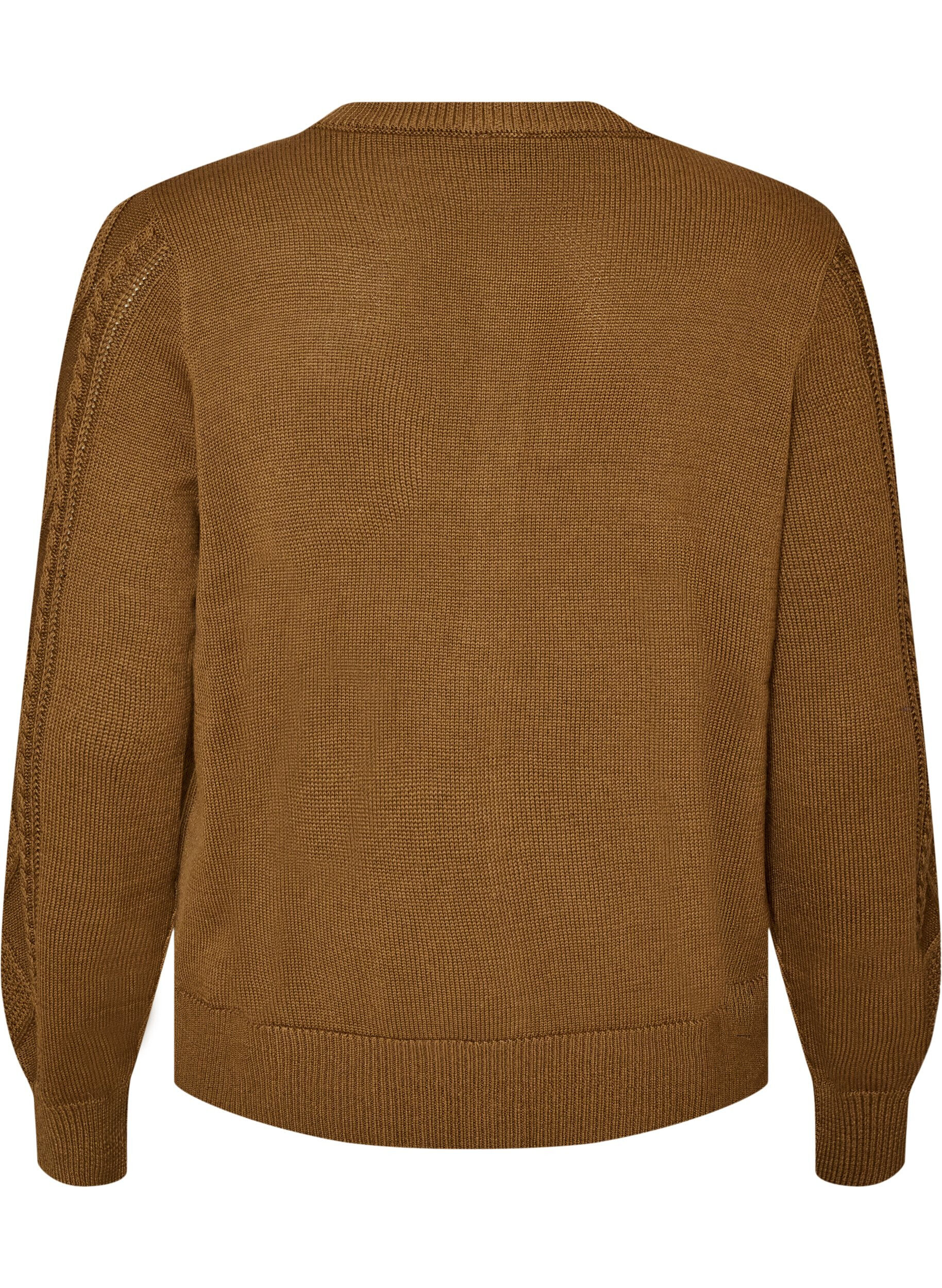 ZizziKabelstrikket cardigan med dekorative knapper, Brun, Packshot image number 1