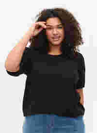 T-skjorte i bomull med 2/4-ermer, Black, Model