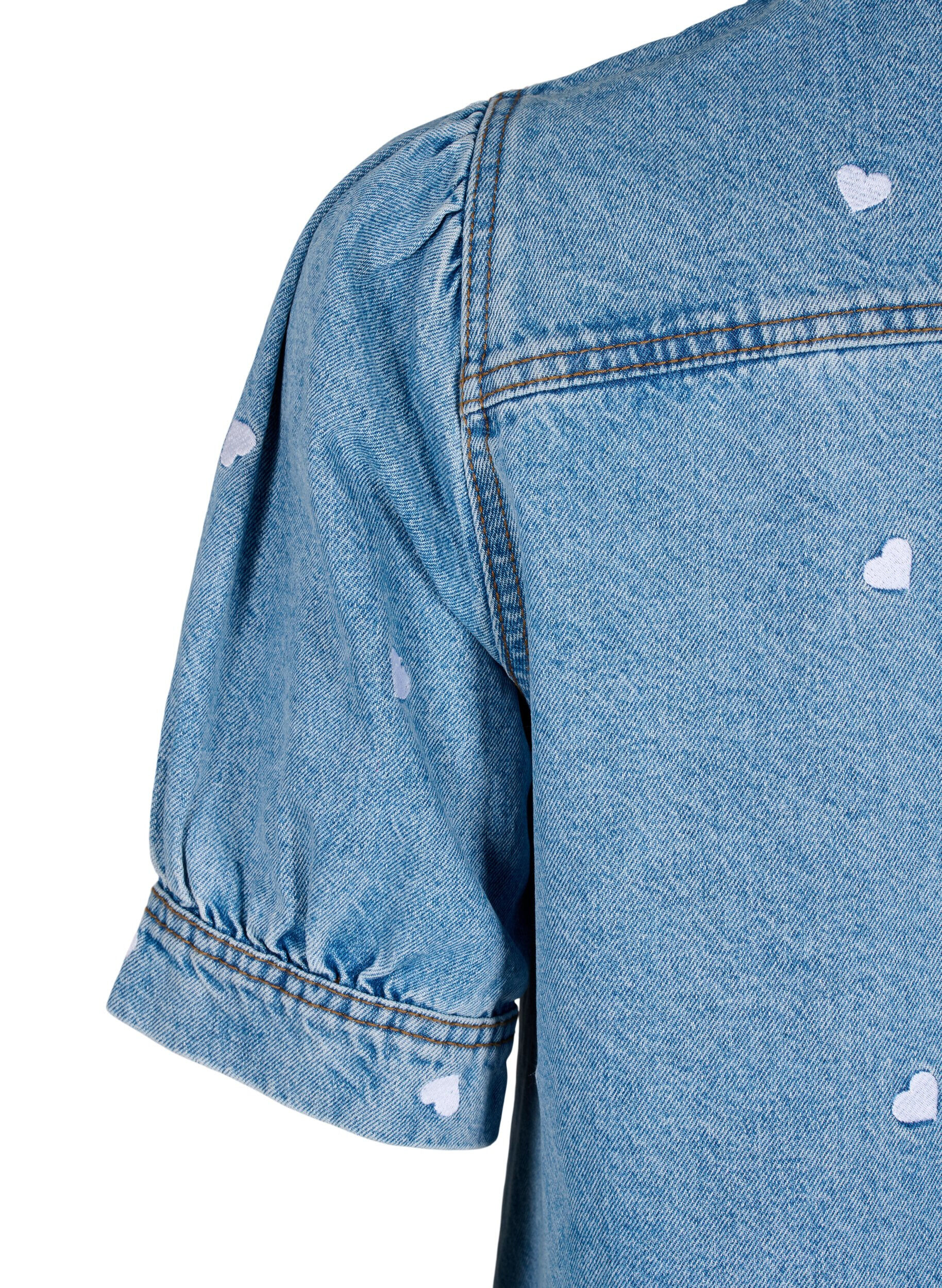 Zizzi Denimkjole med broderte hjerter, Light blue denim, Packshot image number 3