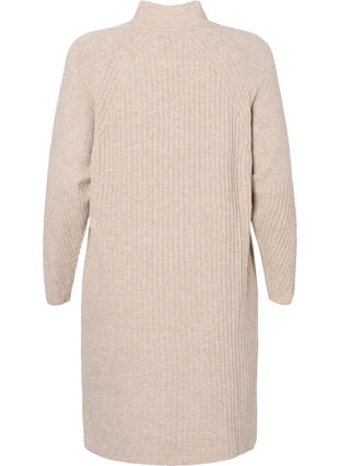 Ribbestrikket kjole med høy hals, Simply Taupe Mel., Packshot image number 1