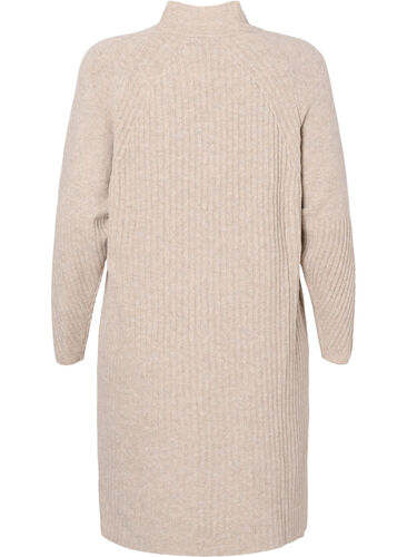Ribbestrikket kjole med høy hals, Simply Taupe Mel., Packshot image number 1