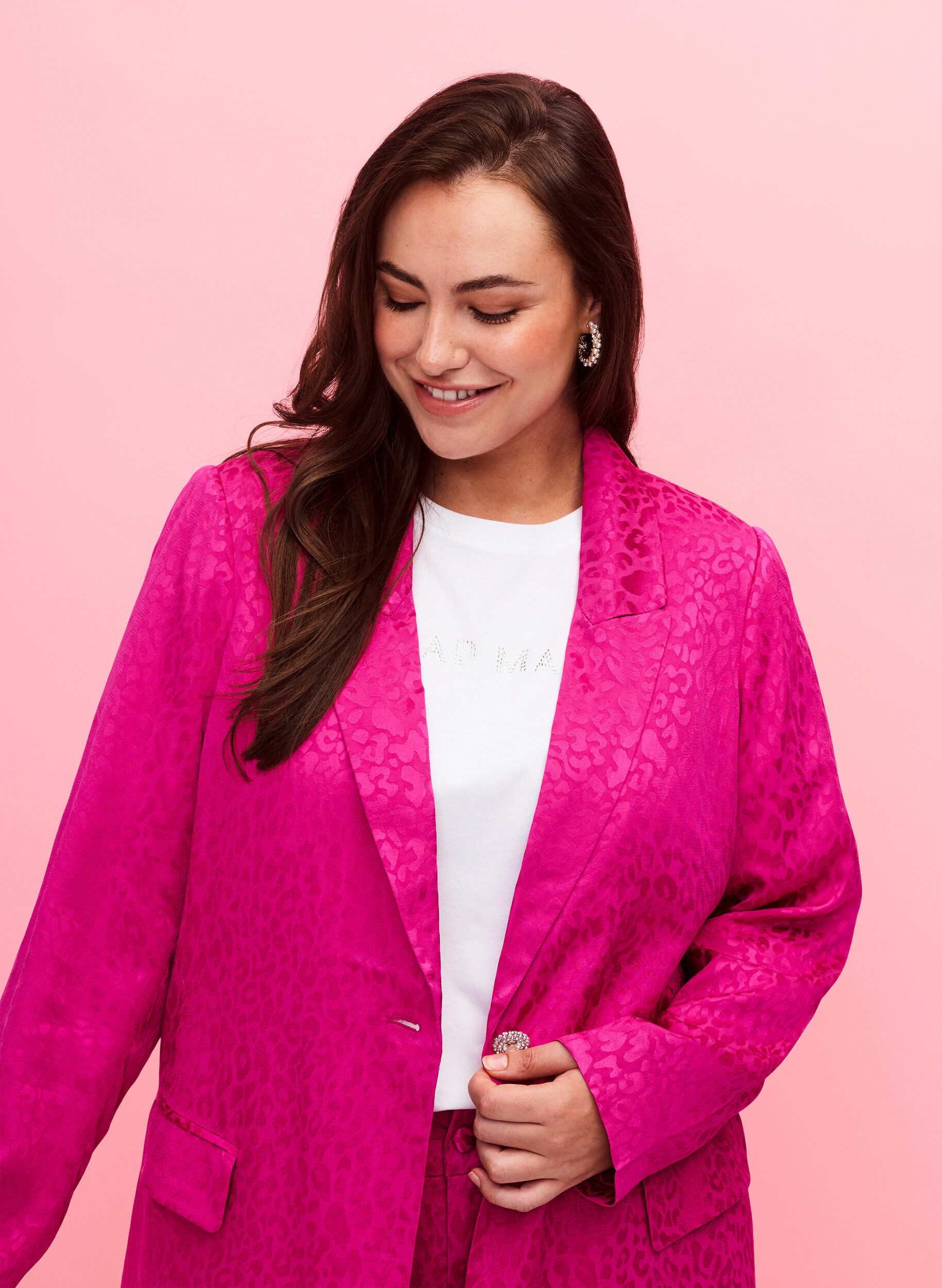 ZizziJacquard-blazer i viskose, ton-i-ton, Rose Violet, Model image number 2