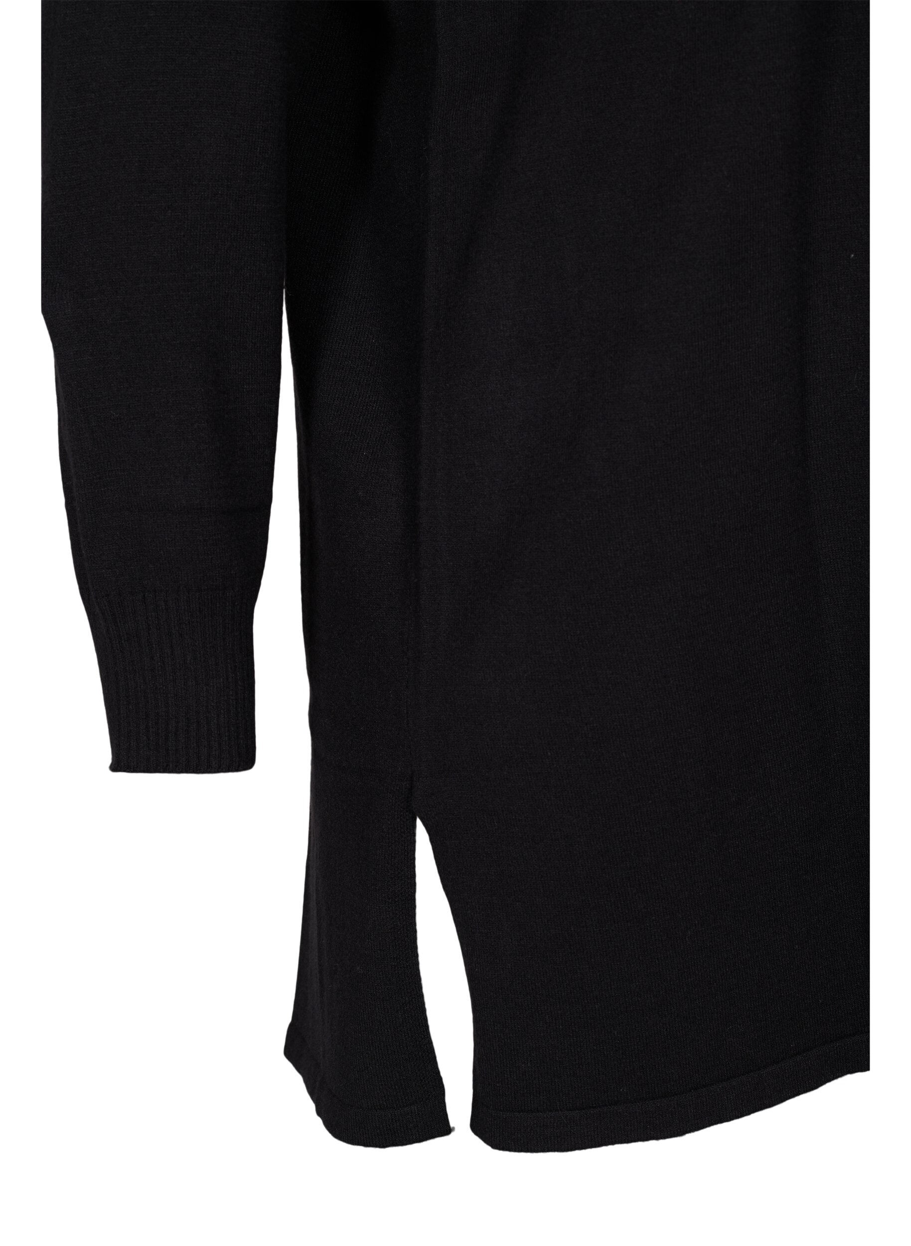 Zizzi Strikket cardigan med splitt og ribbekanter, Black, Packshot image number 3
