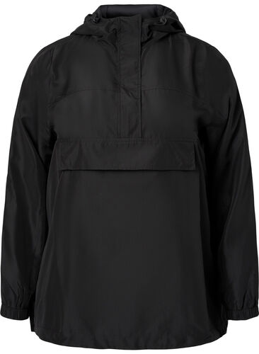 Anorak med hette og lomme, Black, Packshot image number 0