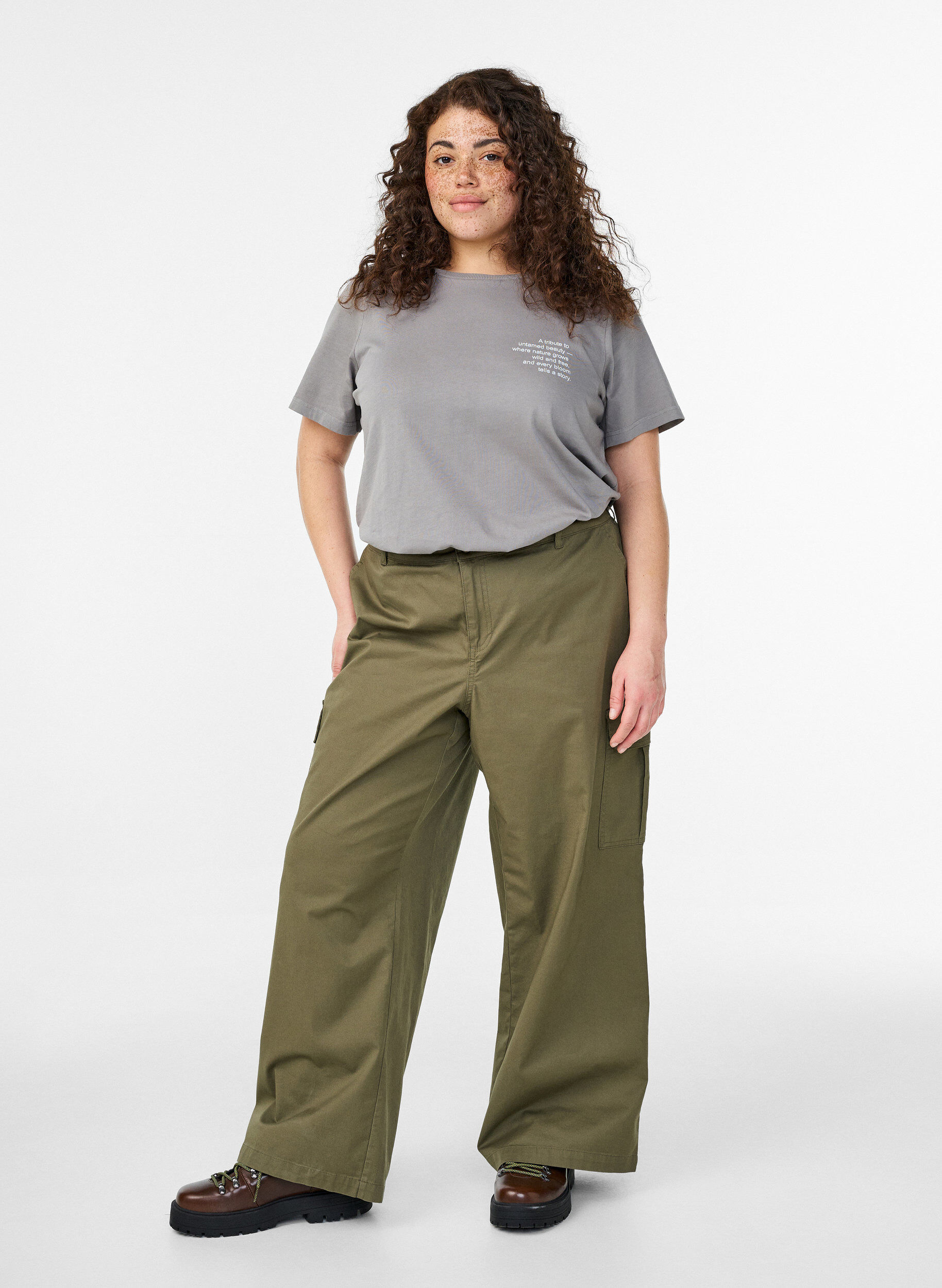 Zizzi Bomulls T-skjorte med trykk foran og bak, 9990, Model image number 1