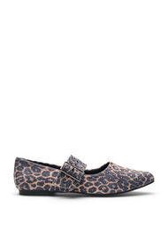 Wide fit - Ballerina med leopardmønster, spenne og nagler, Leopard AOP