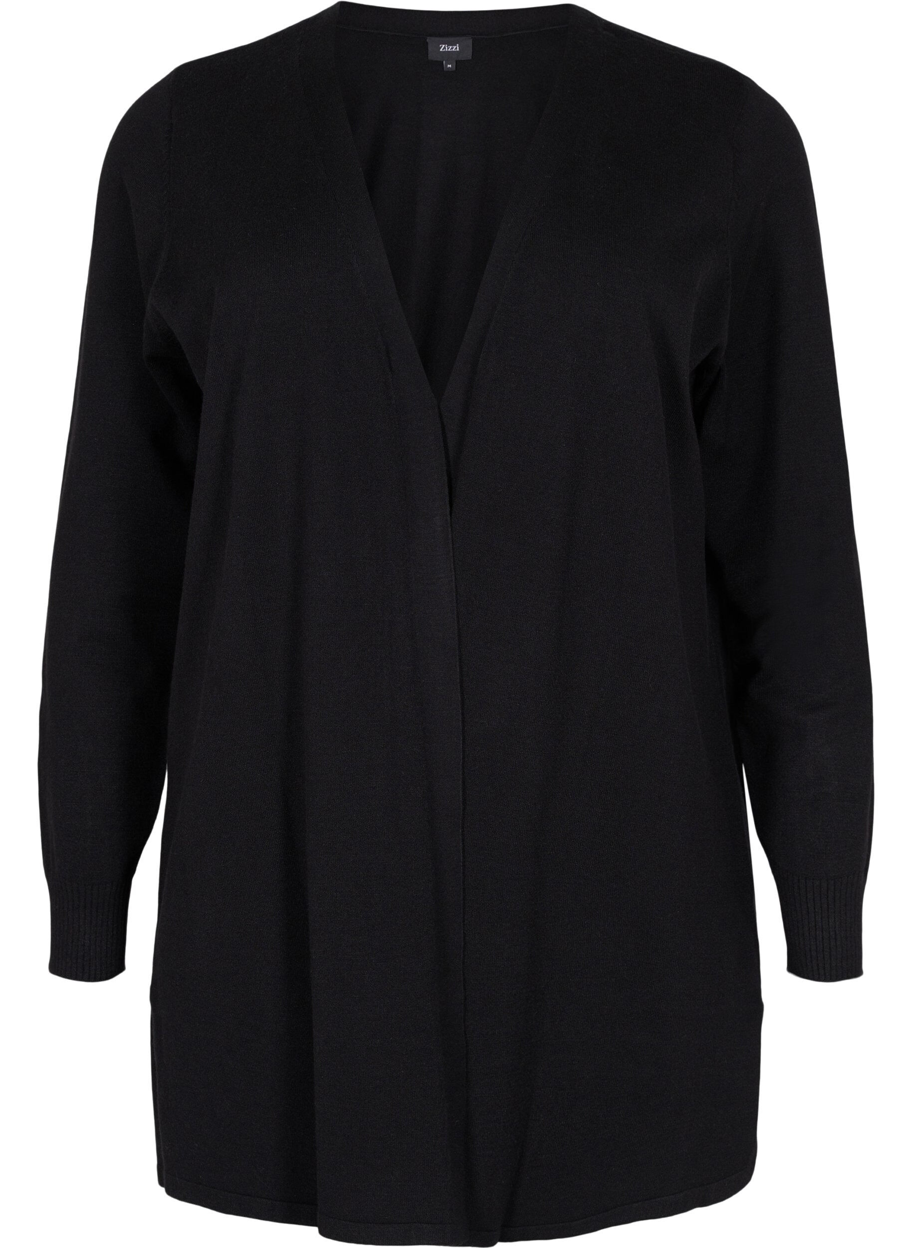 Zizzi Strikket cardigan med splitt og ribbekanter, Black, Packshot image number 0