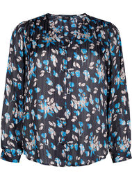 Langermet skjorte med knapper, Black Blue Fl. AOP