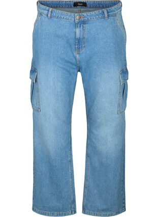 Løstsittende jeans med cargo-lommer, Light blue, Packshot image number 0