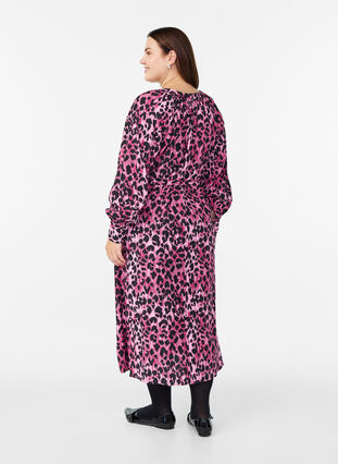 Zizzi Midikjole med knappelukking og knytebelte, Rosa, Model image number 1