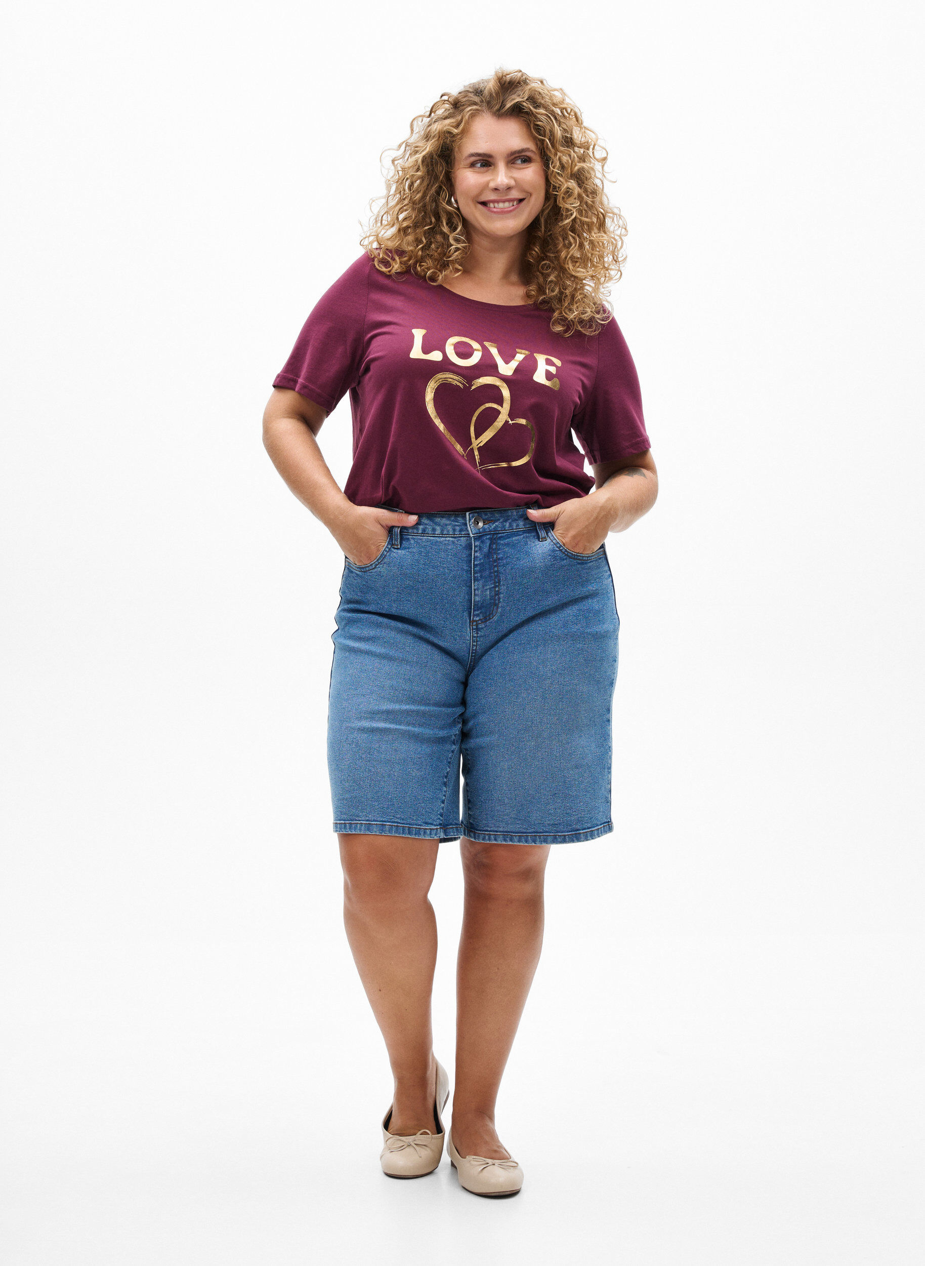 Zizzi T-skjorte med trykk, R&oslash;d, Model image number 1