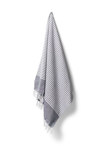 Stripete håndkle med frynser, Dark Blue Melange, Packshot image number 0