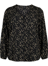 Skjortebluse med v-hals og trykk