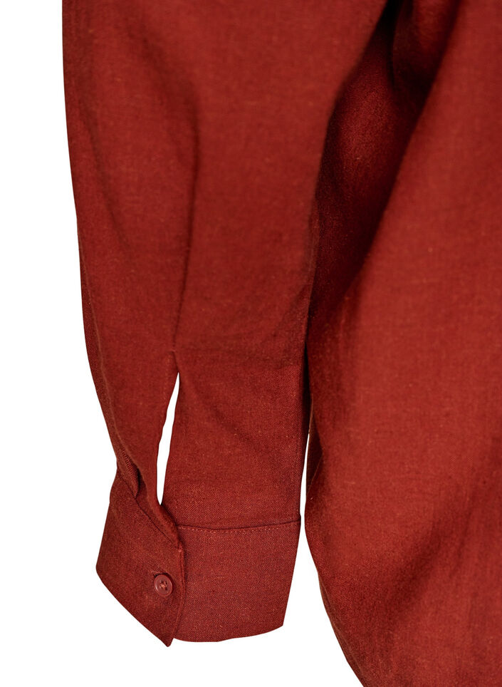 Bluse i lin og viskose med V-hals, R&oslash;d, Packshot image number 3