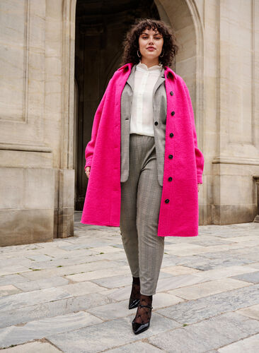 Lang skjortejakke i bouclé-look, Fuchsia Red, Image image number 0