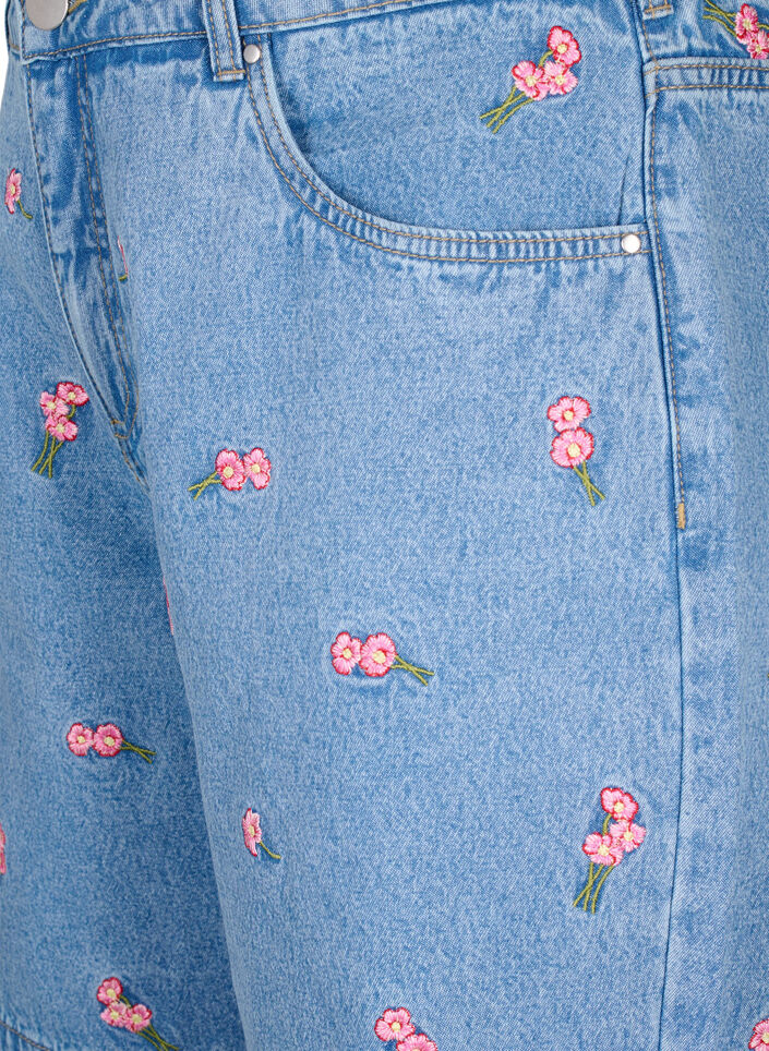 Dongerishorts med broderte blomster, Bl&aring;, Packshot image number 2