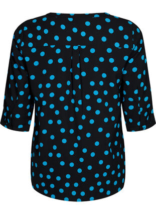 Bluse med print og 3/4 ermer, Black Blue Dot, Packshot image number 1