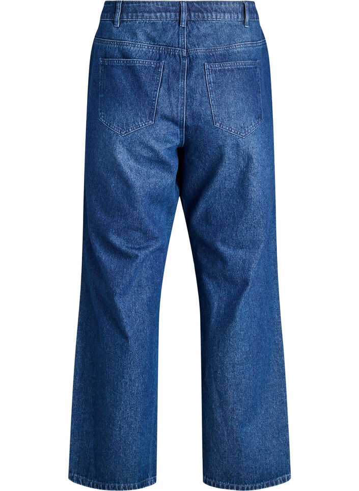 Straight fit jeans med rhinesteiner og høy midje, Dark Blue, Packshot