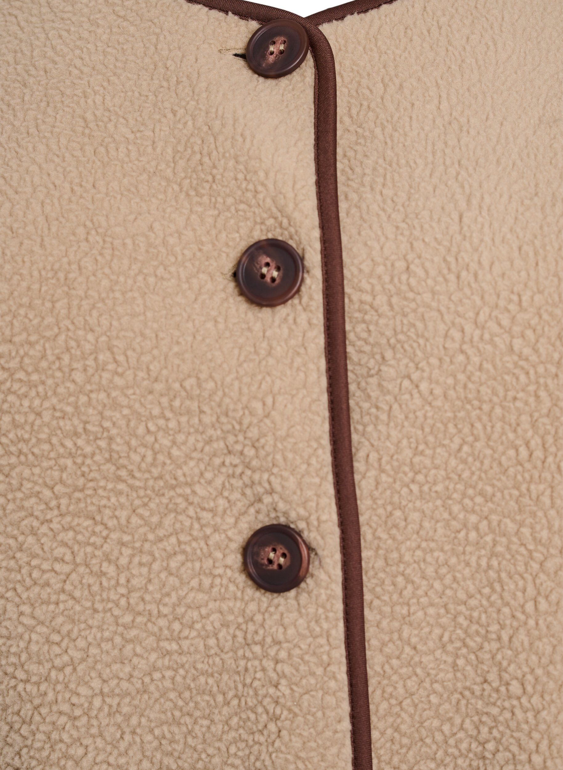 Zizzi Teddy fleece vest med kontrastkanter, Beige, Packshot image number 2