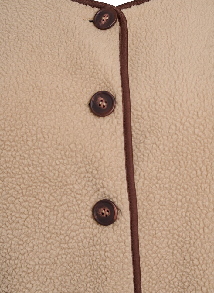 Teddy fleece vest med kontrastkanter, Beige, Packshot image number 2
