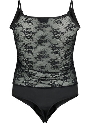 Bodystocking med blonder, Black, Packshot image number 1