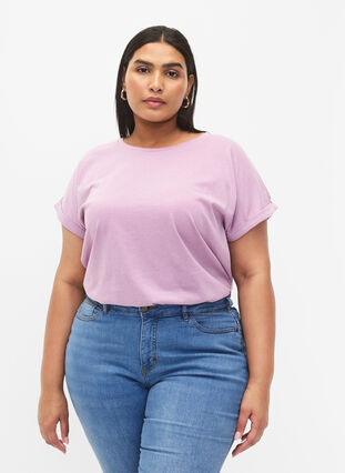 Kortermet T-skjorte i bomullsblanding, Lavender Mist, Model image number 0