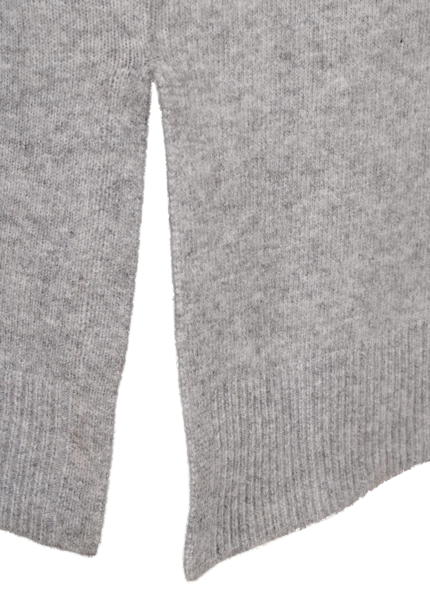 Zizzi Lang strikket cardigan med lommer, Light Grey Melange, Packshot image number 4