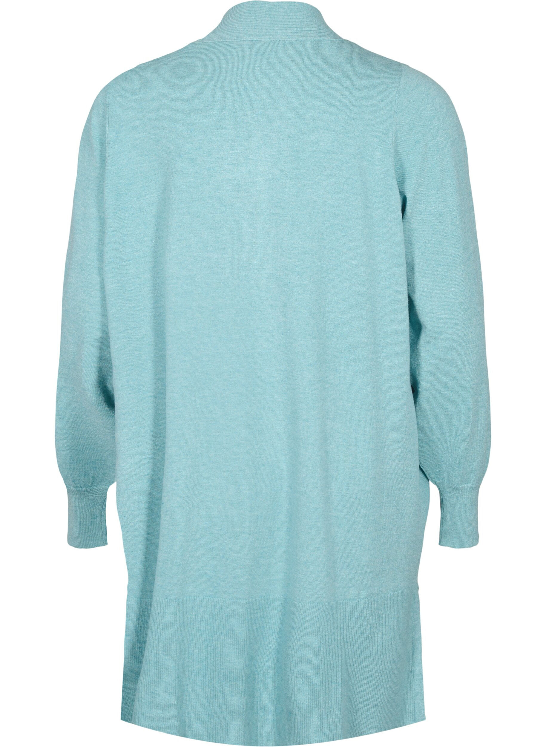 Zizzi Lang strikket cardigan med lommer, Reef Waters Mel., Packshot image number 1