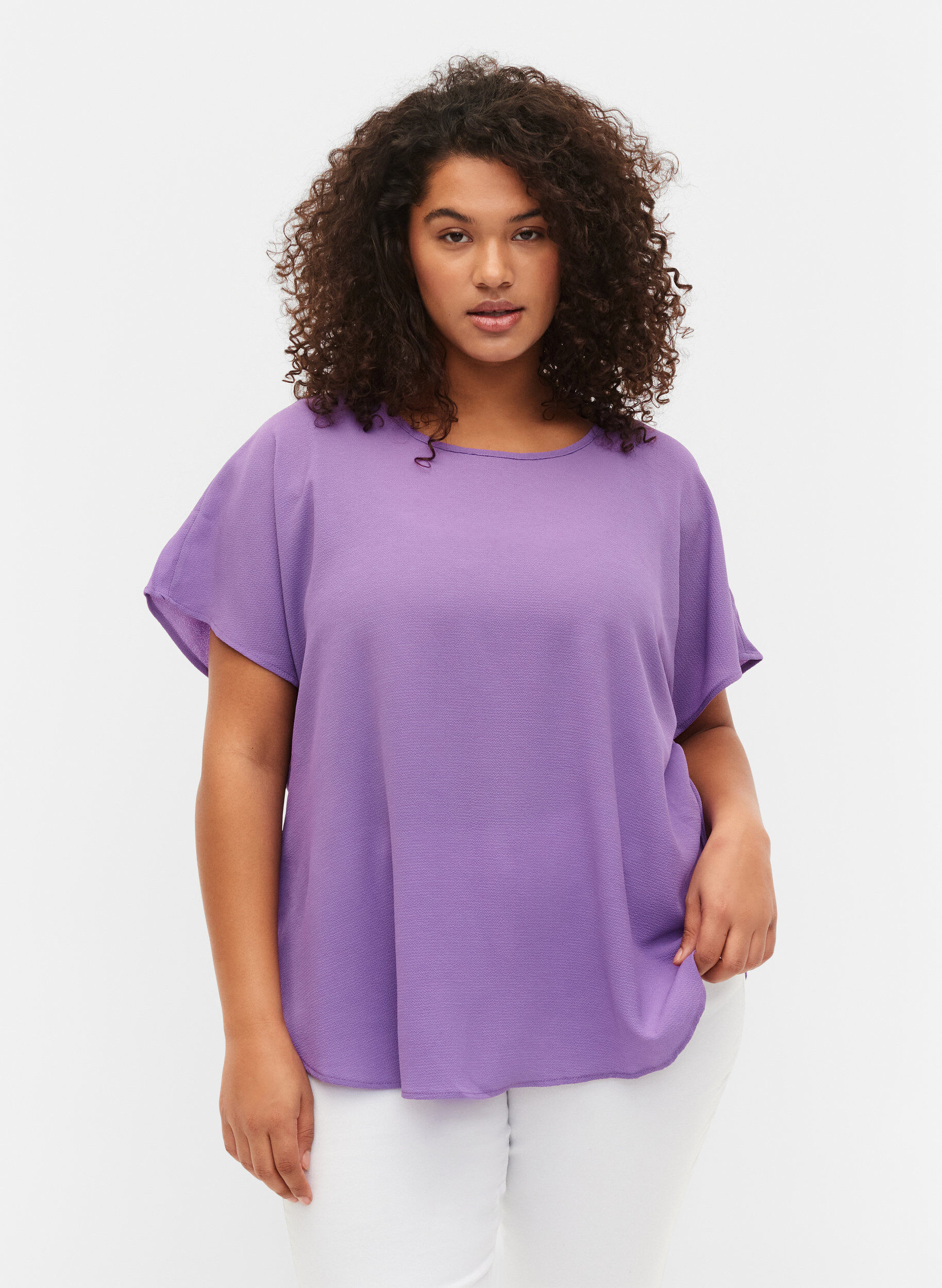 Zizzi Kortermet bluse med rund hals, Lilla, Model image number 0