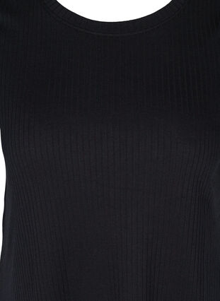 Ensfarget T-skjorte med ribbet struktur og korte ermer, Black, Packshot image number 2