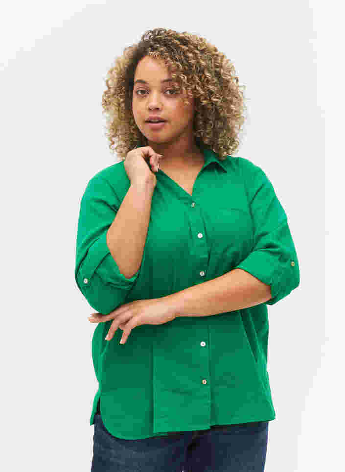 Bluse med 3/4-ermer og knapper, Jolly Green, Model image number 0