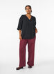 Skjortebluse med v-hals og 3/4 ermer, Svart, Model image number 1