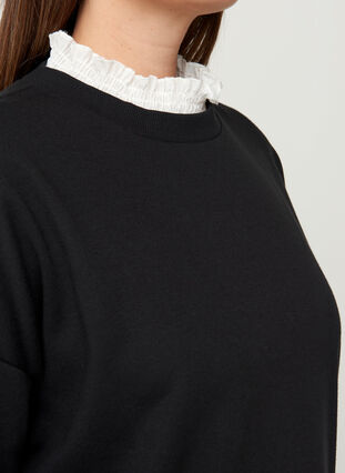 Sweatshirt med påsydd skjorte, Black, Model image number 2