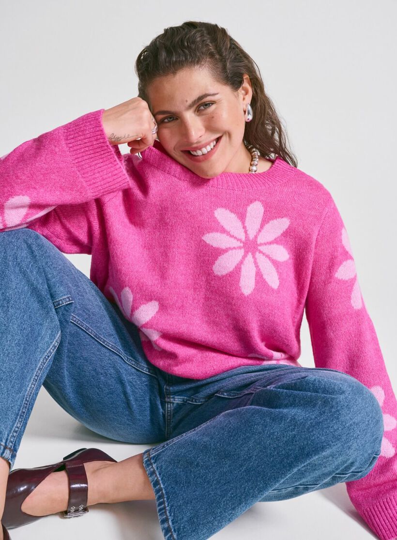 Strikket bluse med blomster, , Model