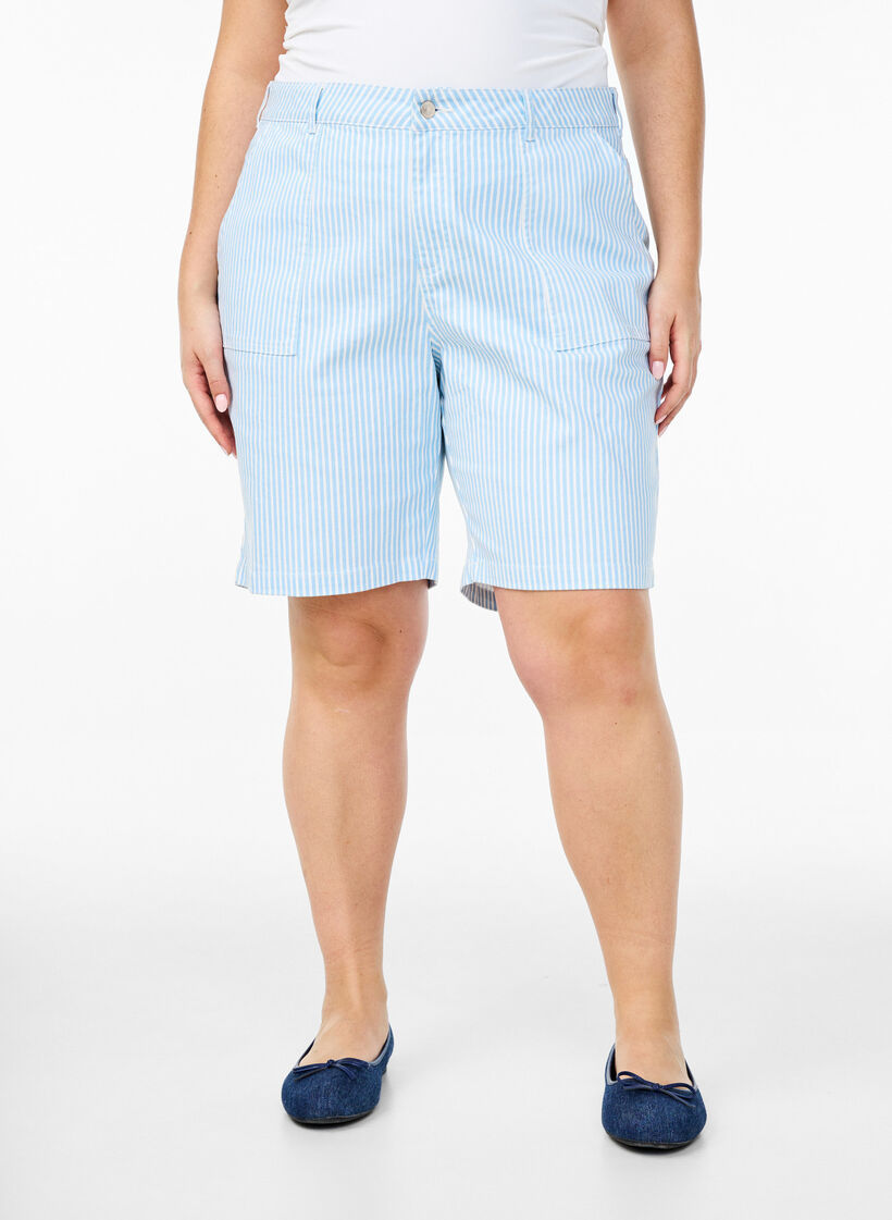 Stripete Bermudashorts med høy midje, Blå, Model image number 3