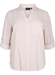 Skjortebluse med knappelukking i bomull-lin-blanding, Sandshell White