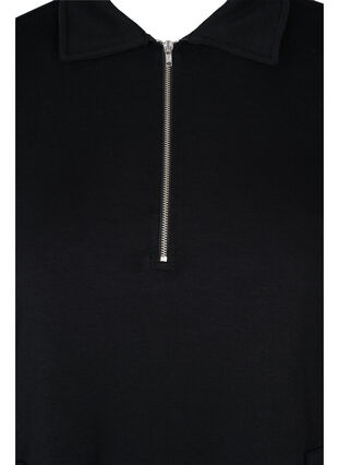 Bomullstunika med glidelås og lommer, Black, Packshot image number 2